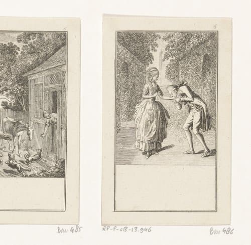 Man geeft een vrouw een handkus by Daniel Nikolaus Chodowiecki