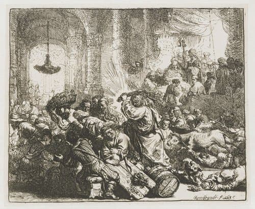 Christ driving the money changers from the temple by Rembrandt van Rijn