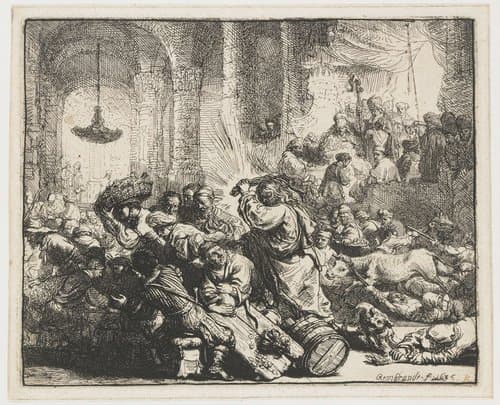 Christ driving the money changers from the temple by Rembrandt van Rijn