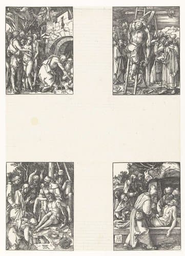Afdaling in het voorgeborchte, Kruisafneming, Bewening, Graflegging by Albrecht Dürer