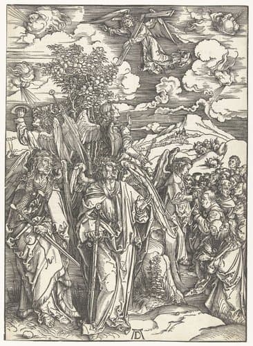 Engelen houden de vier winden tegen by Albrecht Dürer