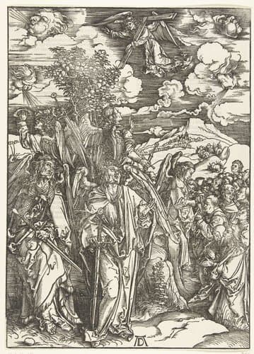 Engelen houden de vier winden tegen by Albrecht Dürer