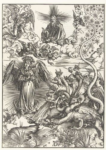 De apocalyptische vrouw en de zevenkoppige draak by Albrecht Dürer