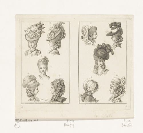 Verschillende dameskapsels en hoofddeksels by Daniel Nikolaus Chodowiecki
