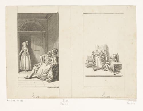 Gil Blas en Lukrezia en vignet met Gil Blas voor erfprins Filips van Spanje by Daniel Nikolaus Chodowiecki