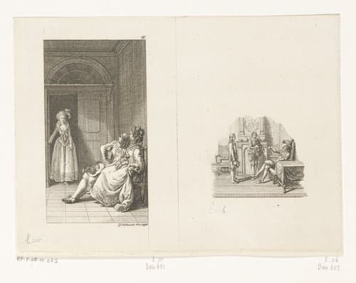 Gil Blas en Lukrezia en vignet met Gil Blas voor erfprins Filips van Spanje by Daniel Nikolaus Chodowiecki