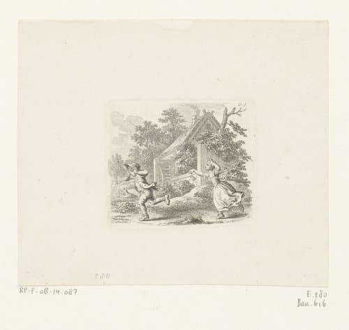Betty achtervolgt Fritz met een kikker by Daniel Nikolaus Chodowiecki