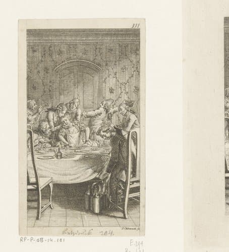 Derde vrouw van Peter Marks sterft tijdens een diner by Daniel Nikolaus Chodowiecki