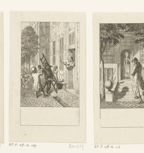 Ruffin de schoorsteenveger maakt voorbijgangers zwart by Daniel Nikolaus Chodowiecki