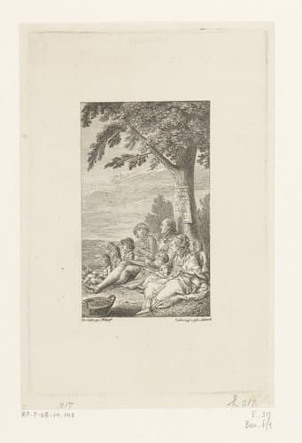 Joachim Heinrich Campe met zijn familie onder een boom by Daniel Nikolaus Chodowiecki