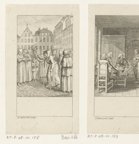 Oude heremiet op een plein by Daniel Nikolaus Chodowiecki