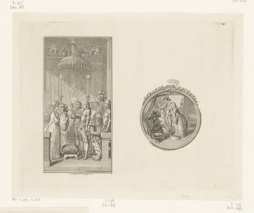 Palmerin tot ridder geslagen en Palmerin voor de keizer by Daniel Nikolaus Chodowiecki