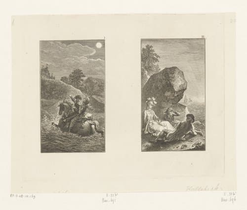 Elise op de vlucht en gezelschap bij zonsondergang aan de oever van de Sont by Daniel Nikolaus Chodowiecki