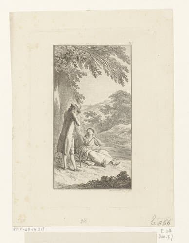 Het genie vindt de waanzinnige Julie onder een boom langs de weg by Daniel Nikolaus Chodowiecki