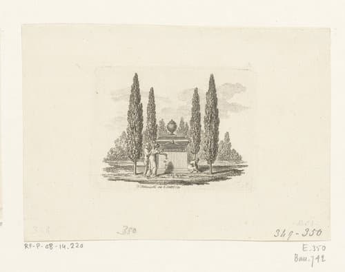 Treurende figuren en een bloemen strooiende vrouw voor een grafmonument by Daniel Nikolaus Chodowiecki