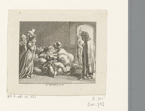 Nushirvan ligt gewond op een kussen by Daniel Nikolaus Chodowiecki