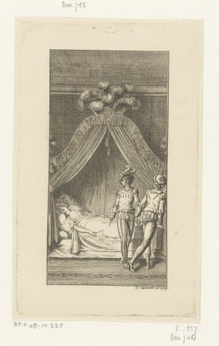 Francesco en Marco naast het bed van de zojuist vermoorde Kassandra by Daniel Nikolaus Chodowiecki