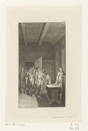 Wilhelm Edelwald wordt aangehouden omdat hij geen paspoort kan overhandigen by Daniel Nikolaus Chodowiecki