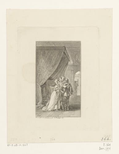 Omhelzing tussen twee mannen in een vorstelijke zaal by Daniel Nikolaus Chodowiecki