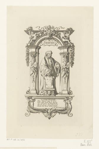 Beeld van Erasmus in architecturale omlijsting by Daniel Nikolaus Chodowiecki