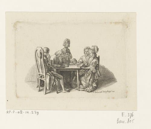 Chodowiecki's schoonvader leest zijn familie voor uit de bijbel by Daniel Nikolaus Chodowiecki
