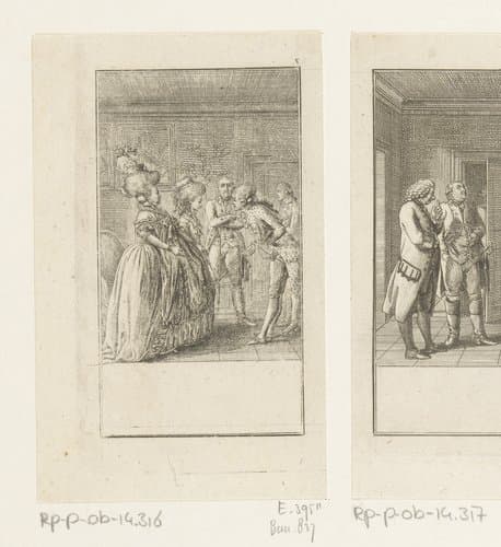 Wilhelmine wordt voorgesteld aan haar beoogde huwelijkspartner by Daniel Nikolaus Chodowiecki