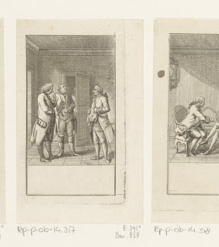 Drie gasten van Reinhard in gesprek by Daniel Nikolaus Chodowiecki