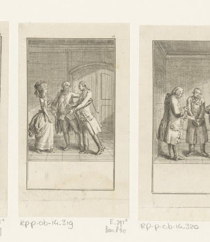 Confrontatie tussen Reinhard, Karl en Wilhelmine by Daniel Nikolaus Chodowiecki