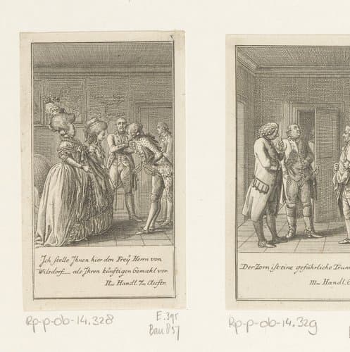 Wilhelmine wordt voorgesteld aan haar beoogde huwelijkspartner by Daniel Nikolaus Chodowiecki