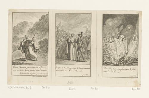 Drie voorstellingen uit Histoire des Croïsades van Maier by Daniel Nikolaus Chodowiecki