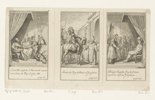 Drie voorstellingen uit Histoire des Croïsades van Maier by Daniel Nikolaus Chodowiecki