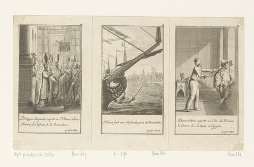 Drie voorstellingen uit Histoire des Croïsades van Maier by Daniel Nikolaus Chodowiecki