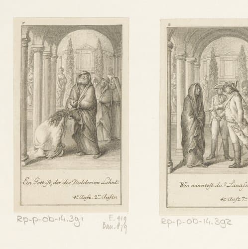 Lanassa vertelt de brahmaan haar laatste wens by Daniel Nikolaus Chodowiecki