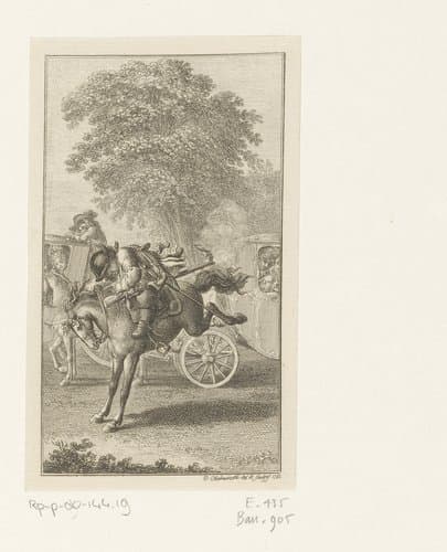 Ragotin houdt zich vast aan het bokkende paard by Daniel Nikolaus Chodowiecki