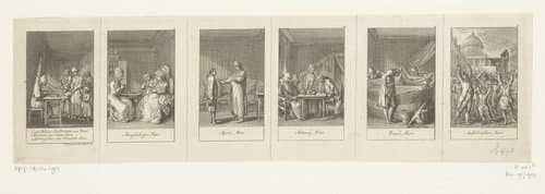 Zes voorstellingen met dwaasheden uit Centifolium Stultorum by Daniel Nikolaus Chodowiecki