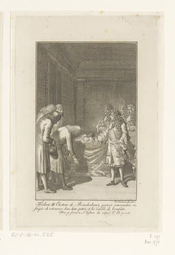 Waldenzen buigen voor keurvorst Friedrich Wilhelm by Daniel Nikolaus Chodowiecki