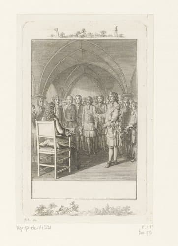 Friedrich I wordt voorgesteld door de hertog van Schomberg by Daniel Nikolaus Chodowiecki