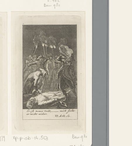 Franz heeft zelfmoord gepleegd voor de rovers hem konden doden by Daniel Nikolaus Chodowiecki