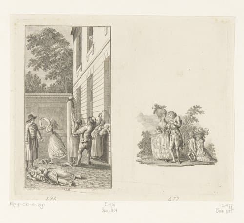 Twee voorstellingen uit Salzmann's Carl von Carlsberg by Daniel Nikolaus Chodowiecki