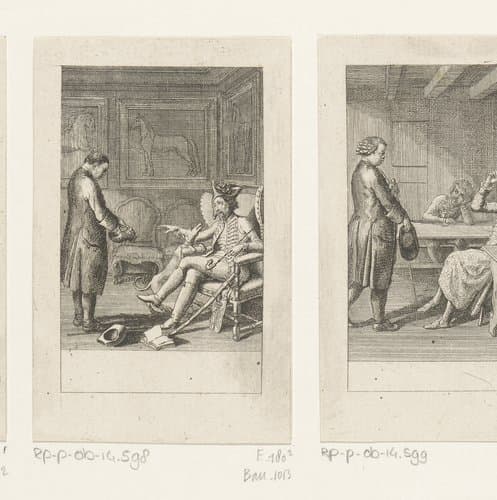 Jonkheer Siegfried stuurt zijn hond op de schoolmeester af by Daniel Nikolaus Chodowiecki