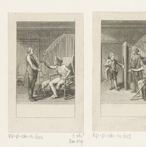 Jonkheer Siegfried reageert zijn woede af op de schoolmeester by Daniel Nikolaus Chodowiecki