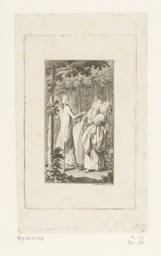 Julie in de armen van Clara na haar kus met St. preux by Daniel Nikolaus Chodowiecki