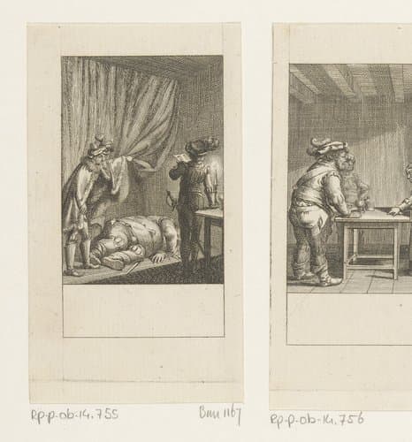 Henry en Poins doorzoeken de spullen van Falstaff by Daniel Nikolaus Chodowiecki