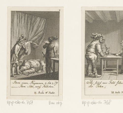 Henry en Poins doorzoeken de spullen van Falstaff by Daniel Nikolaus Chodowiecki