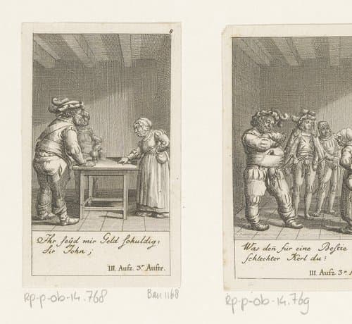 Falstaff beschuldigt de waardin van diefstal by Daniel Nikolaus Chodowiecki