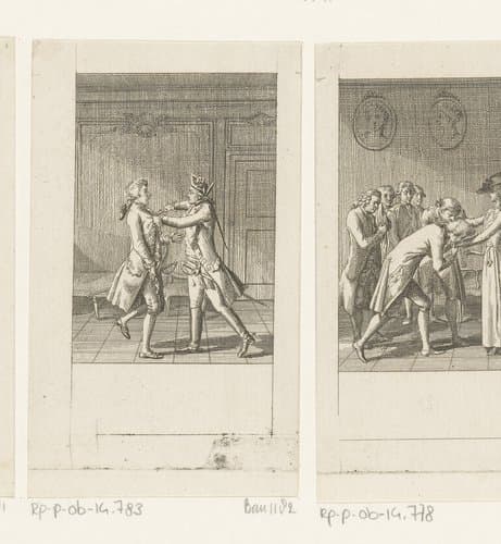 Ferdinand bedreigt Kalb met een pistool by Daniel Nikolaus Chodowiecki