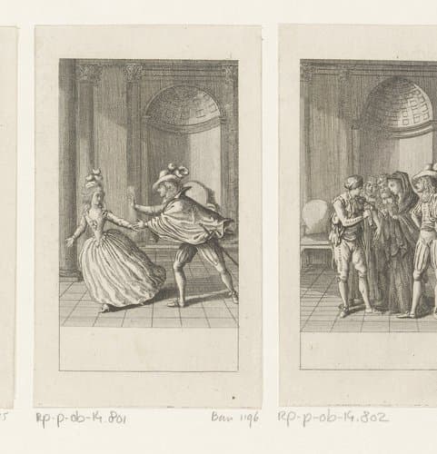 Suzanne bij haar hand gegrepen door de graaf by Daniel Nikolaus Chodowiecki