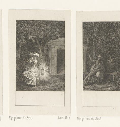 Fanchette met haar lantaarn in de tuin by Daniel Nikolaus Chodowiecki