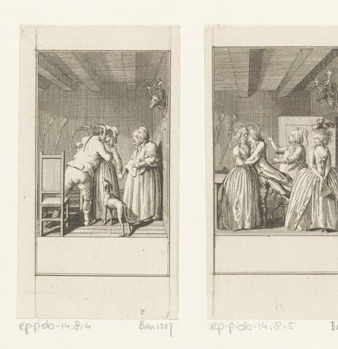 Friederike wordt door zijn vrouw aan de jager voorgesteld by Daniel Nikolaus Chodowiecki