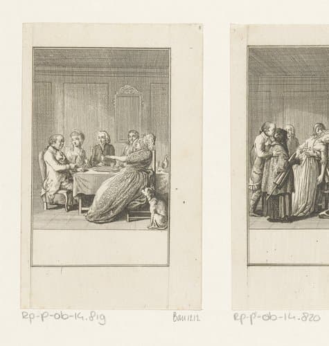 Friederike spreekt met de jager over het huwelijk by Daniel Nikolaus Chodowiecki